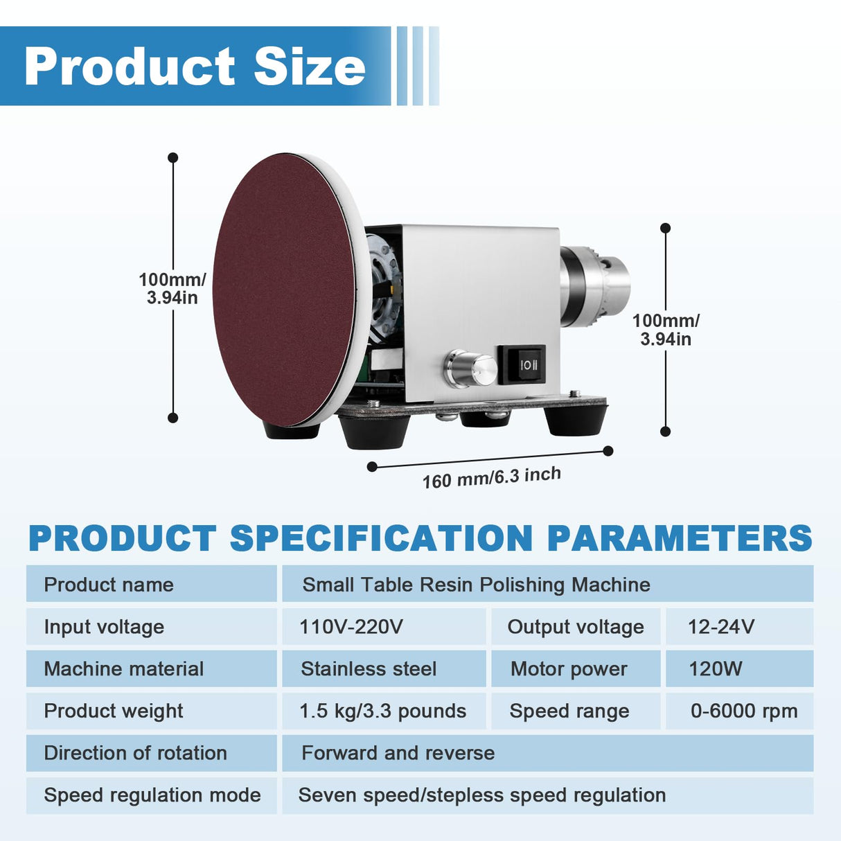 Electric Resin Polishing Machine 120W, Epoxy Resin Sanding and Polishing Kit, Stepless Speed Control, with 20 PCS Sandpapers for Wood, Stone, Plastic, Jewelry Sanding MXBAOHENG