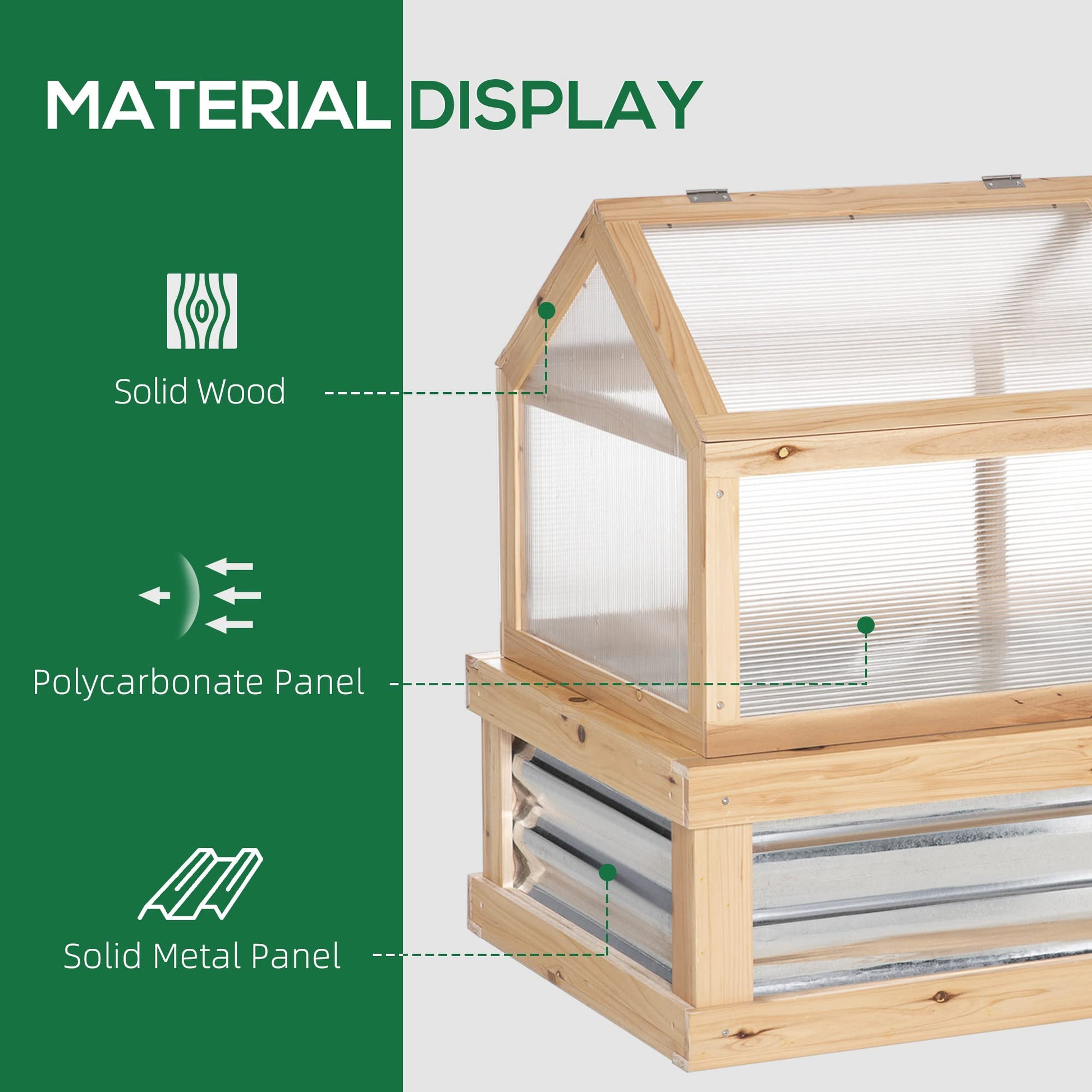 Outsunny Raised Garden Bed with Polycarbonate Greenhouse, Wooden Garden Cold Frame Greenhouse, Flower Planter Protection, 48" x 24" x 32", Natural - WoodArtSupply