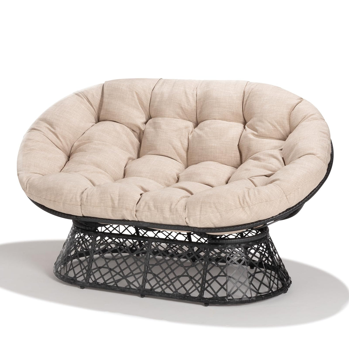 Bme 61" Double Papasan Chair with 600lbs Capacity, Ergonomic Design, Soft Thick Fabric Cushion, High Capacity Steel Frame for Any Room, Beige - Black Frame Bme
