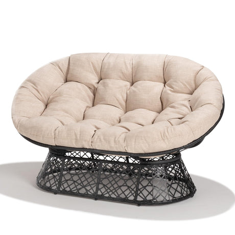 Bme 61" Double Papasan Chair with 600lbs Capacity, Ergonomic Design, Soft Thick Fabric Cushion, High Capacity Steel Frame for Any Room, Beige - Black Frame Bme