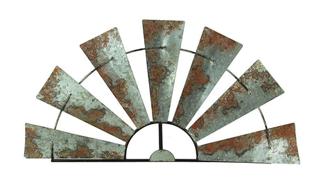 Special T Imports 30-Inch Long Rustic Distressed Gray Metal Half-Windmill Country Farmhouse Wall Sculpture Art Decoration - Easy Mounting - Vintage Galvanized Home Decor Special T Imports