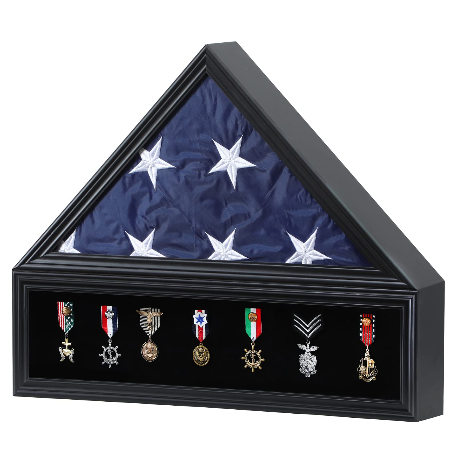 Zmiky Veteran Burial Flag Display Case American Flag Solid Wood Display Case Fits a 5 X 9.5 Flag Folded Military Shadow Box with Felt Lining Holder - WoodArtSupply