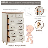 T4TREAM Farmhouse 6 Drawers Dresser Chests for Bedroom w/4 Solid Wood Feet &Column Decor, Tall Wood Rustic Chest of Drawers, Storage Dressers Organizer for Bedroom, Living Room, Nursery, Antique White T4TREAM