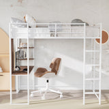 Merax Full Size Metal Loft Bed with 2 Shelves and one Desk,Full Loft Bed,Easy Assembly, No Box Spring Needed, White Merax