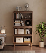 KungFuWood Wooden Bookcase with Tempered Glass Doors, Large Solid Wood Bookshelf Glass Front Bookshelves flip top Display Cabinet case Hidden Glass Doors for Apartments, Home Offices (4 tire 60") KungFuWood