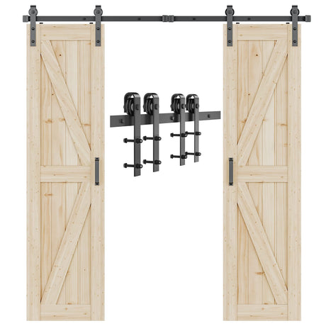 Signstek 10 FT Double Sliding Barn Door Hardware Track Kit, Wood Slab Use, for Garage, Kitchen, Bedroom, Fit 30'' Wide Door Panel-Smoothly and Quitely-Easy to Install (J Shape Hanger) Signstek
