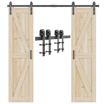 Signstek 10 FT Double Sliding Barn Door Hardware Track Kit, Wood Slab Use, for Garage, Kitchen, Bedroom, Fit 30'' Wide Door Panel-Smoothly and Quitely-Easy to Install (J Shape Hanger)