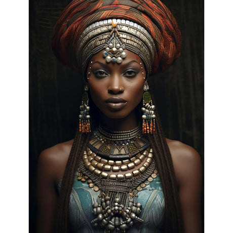 Diamond Painting Kit, 30x40cm African Woman with Jewelry Portrait, Cultural Art DIY Craft, Unique Home Wall Decor, Gift for Her Amz Camel