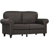HOMCOM 61" Loveseat Sofa, Mid Century Modern 2 Seater Small Couch with Nailhead Trim, Rolled Arm, Fabric Upholstered Love Seat for Living Room and Bedroom, Dark Brown HOMCOM