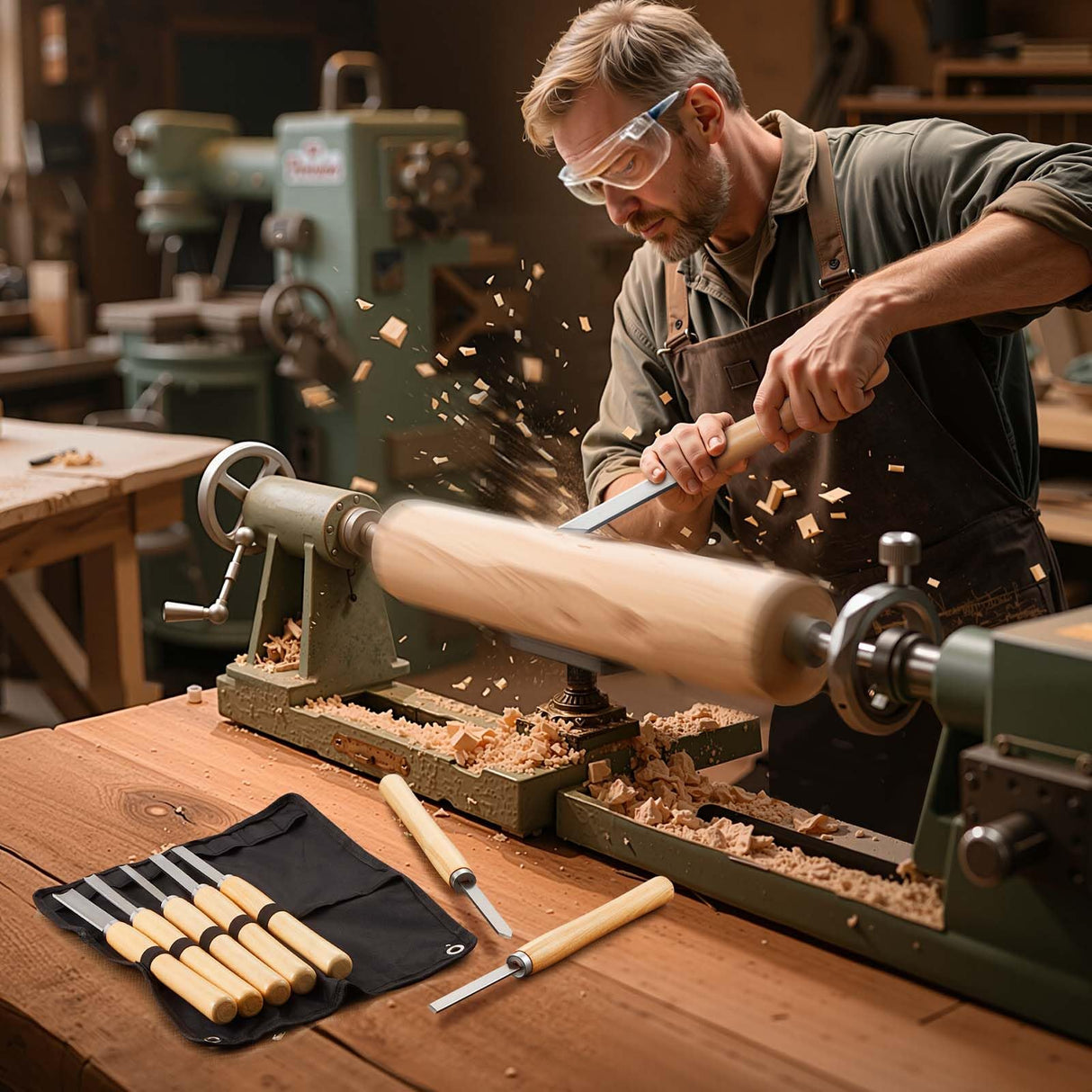 VEVOR Wood Lathe Turning Tool Set, 8PCS, Lathe Chisel Set with Carbon Steel Blade, 2 Skew, 1 Spear Point, 1 Parting, 1 Round Nose, 3 Gouge Tools, 1 Oxford Bag, for Beginners, Hobbyists, Professionals VEVOR