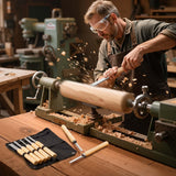 VEVOR Wood Lathe Turning Tool Set, 8PCS, Lathe Chisel Set with Carbon Steel Blade, 2 Skew, 1 Spear Point, 1 Parting, 1 Round Nose, 3 Gouge Tools, 1 Oxford Bag, for Beginners, Hobbyists, Professionals VEVOR