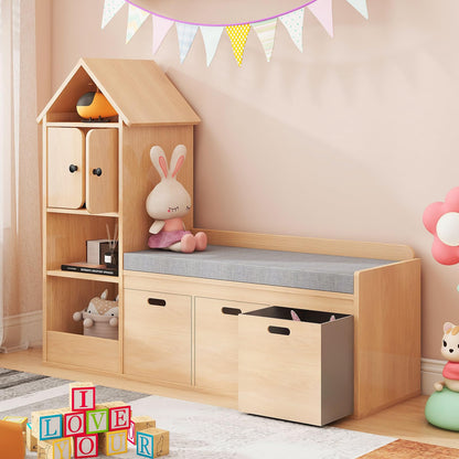 Halitaa Oak Castle Kids Bookcase with Reading Nook and Toy Storage Organiser - WoodArtSupply