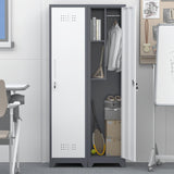 GREATMEET Slim Locking Metal Garage Storage Cabinet, 65" Lockable Utility Closet, Tall Steel Narrow Broom Closet Storage Cabinets with Door and Shelves for Laundry Room, Bathroom, White & Grey GREATMEET
