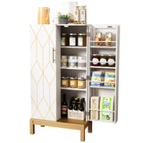 HOLTICO 45'' Storage Cabinet with Doors and Adjustable Shelves,Food Pantry Cabinet for Kitchen,Dining Room,Living Room and Garage,Gold Lines and Legs, White. HOLTICO