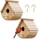 2 Pack Bird House Outside Wooden Bird House Set of 2, Hanging Birdhouses for Outdoor, Bluebird, Finch, Cardinals House (2Pcs) STARSWR