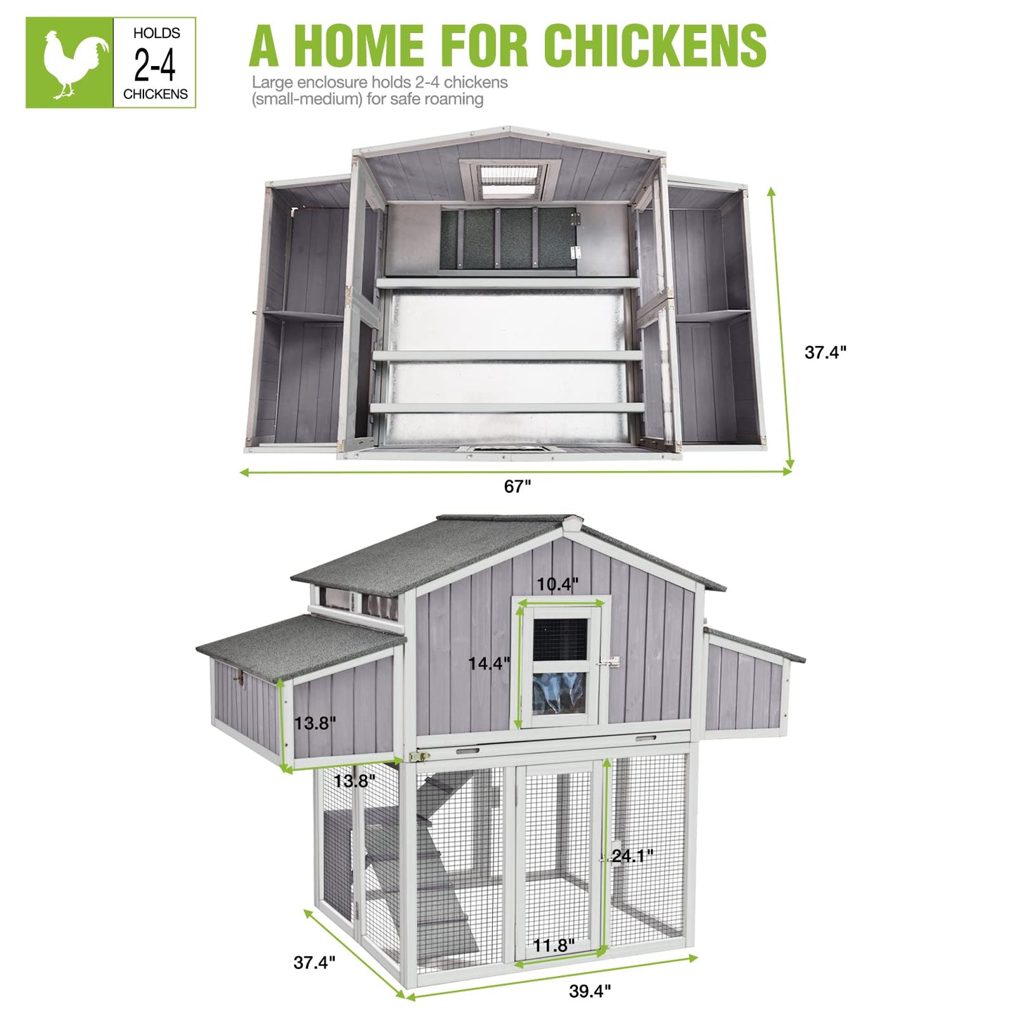 GUTINNEEN Foldable Chicken Coop Super Easy to Assemble Large Hen House Wooden Poultry Cage with Nesting Box and Run - WoodArtSupply