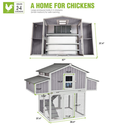 GUTINNEEN Foldable Chicken Coop Super Easy to Assemble Large Hen House Wooden Poultry Cage with Nesting Box and Run - WoodArtSupply