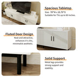 MUUEGM 70" Fluted TV Stand for TVs up to 80 Inches, Entertainment Center with Storage， Adjustable Shelf, Modern TV Console for Living Room and Bedroom, 70" W x 15.75" D x 25" H, White MUUEGM
