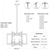 Klgxnrd 6-Light Modern Farmhouse Black Chandeliers for Entryway, Geometric Pendant Lights Kitchen Island, Hanging Industrial Metal Chandelier for Stairway Foyer Hallway Dining Room Klgxnrd