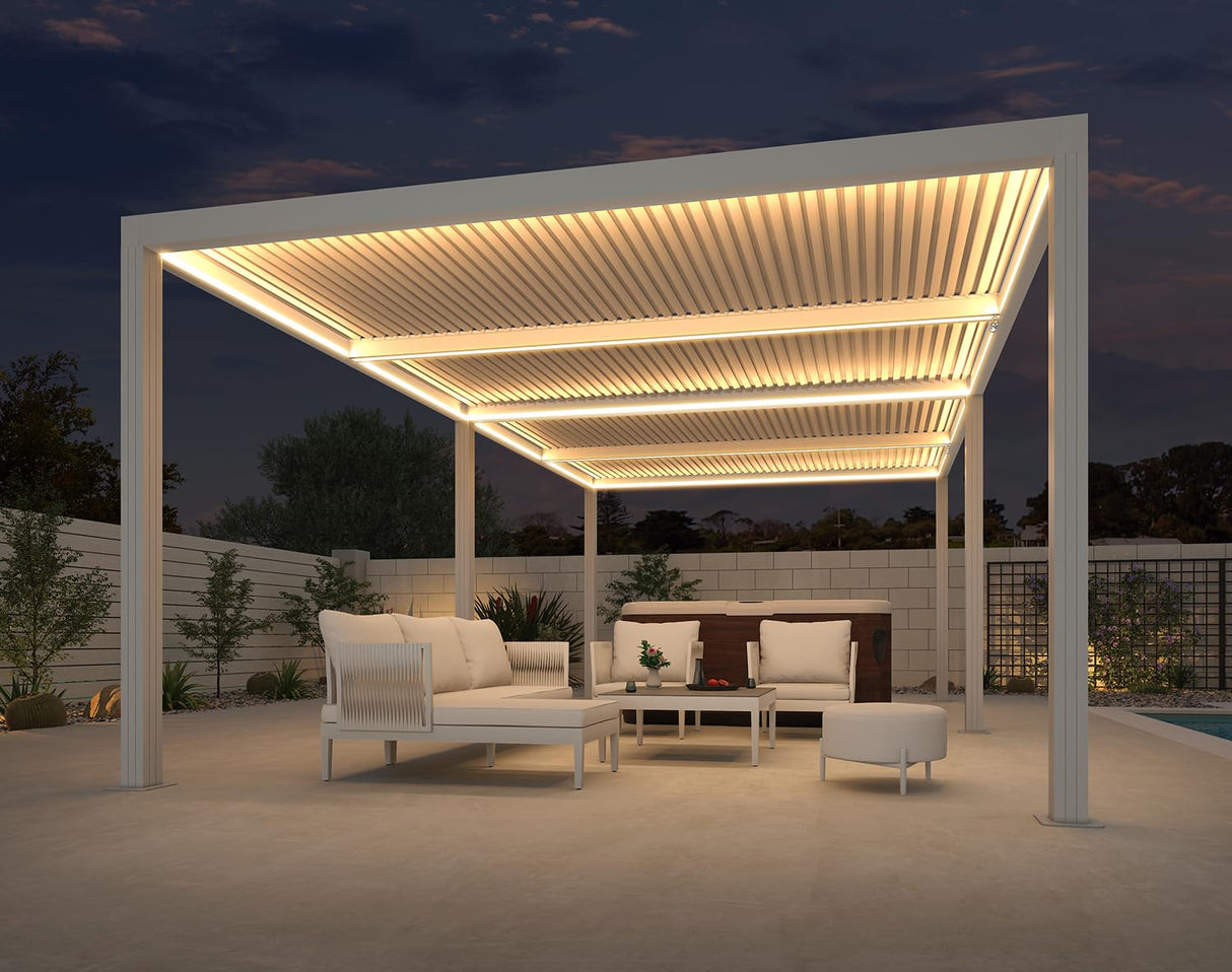 PURPLE LEAF Outdoor Louvered Pergola 12' x 20' White Aluminum Gazebo Pergola with 4 Independently Adjustable Rainproof Hardtop for Patio Garden Yard PURPLE LEAF