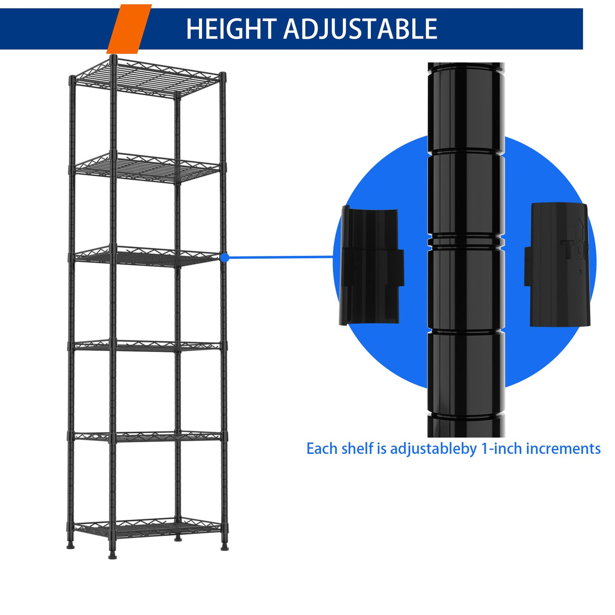 REGILLER 6 Wire Shelving Steel Storage Rack Adjustable Unit Shelves for Laundry Bathroom Kitchen Pantry Closet(Black,11.7" D x 16.8" W x 63" H) REGILLER