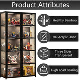 QOEUDD Display Cabinet with Acrylic Glass Door, 5 Tier Curio Display Case, Collectibles Toy Organizers Rack & Display Shelf, Kids Bookcase for Bedroom, Reading Nook, Toddler's Room, Bamboo QOEUDD