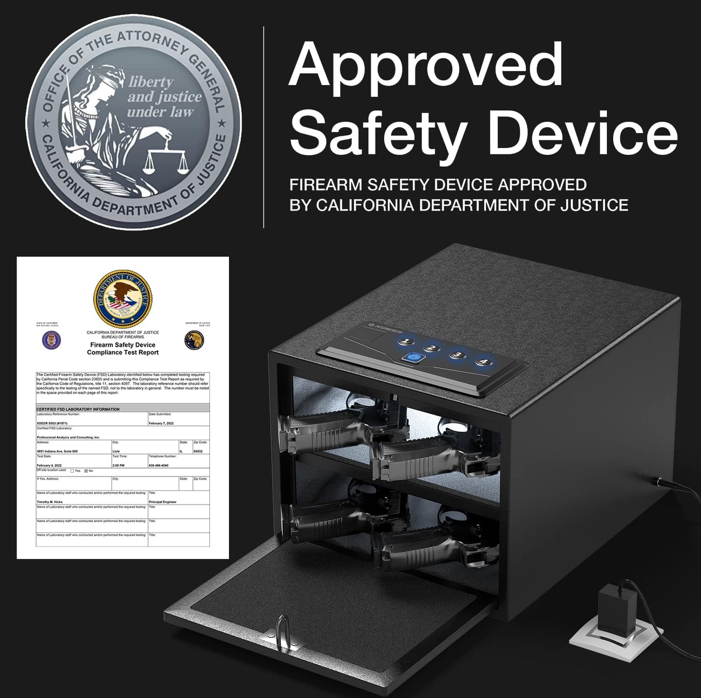 XDeer Biometric Pistol Safe (FCC & California DOJ Certified) - Quick Access Handgun Safe with Fingerprint & Digital Keypad, Secure Home Gun Safe for up to 4 Pistols (No Cleaning Kit)