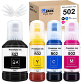 Printers Jack Compatible 502 T502 Refill Ink Bottles Replacement for EcoTank ET-2750 ET-3750 ET-4750 ET-2760 ET-3760 ET-4760 ET-2700 ET-3700 ET-3710 ET-15000 ST-2000 ST-3000 ST-4000 Printer Printers Jack