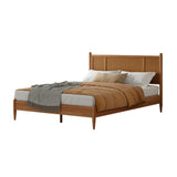 MUSEHOMEINC Wooden Full Size Bed Frame with Natural Rattan Headboard Bohemian Mid Century Modern Style Solid Wood Slat Support Full Platform Bed No Box Spring Needed - Easy Assembly (Full) MUSEHOMEINC