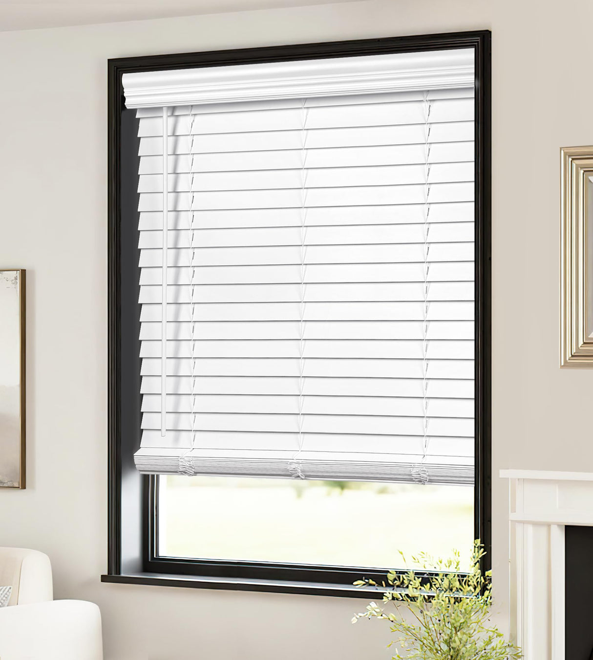 LazBlinds 2-inch Cordless Faux Wood Blinds with Royal Valance, Room Darkening Horizontal Window Blinds, Inside Mount Blinds for Windows - Fit for Window 34.625'' W x 36'' H - White LazBlinds