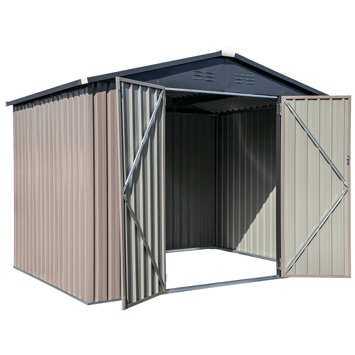 Metal Outdoor Galvanized Steel Storage Shed with Lockable Doors for Backyard or Patio Storage of Bikes, Grills, Supplies, Tools, Toys, for Lawn, Garden, and Camping, Tan (8x6) Cover-It