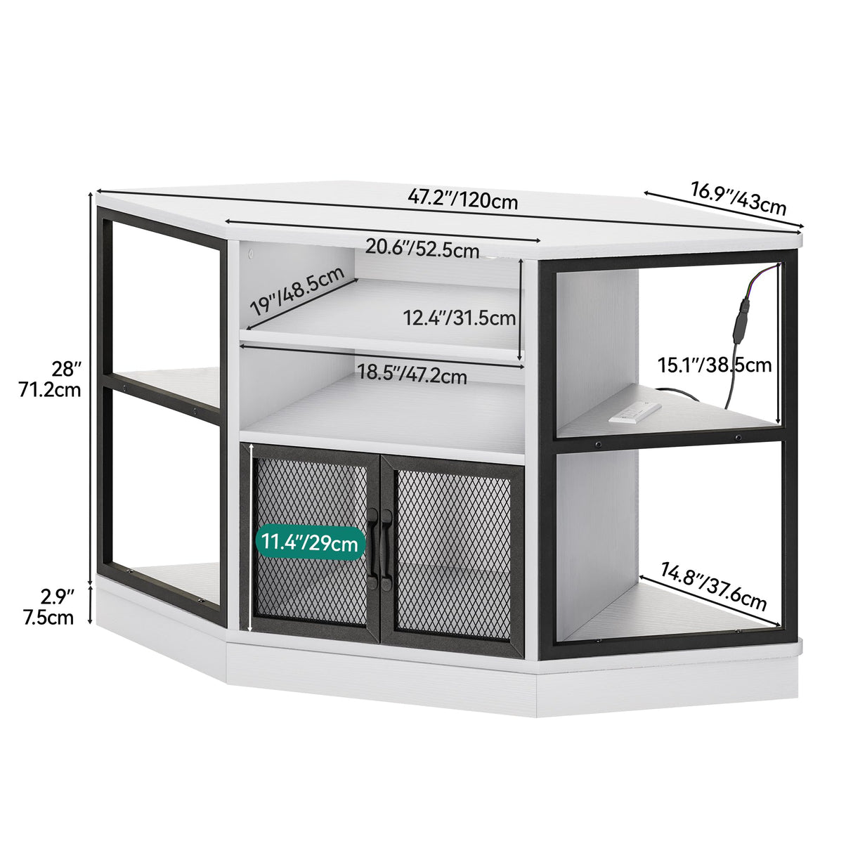 YITAHOME Corner TV Stand for Small Spaces, Corner Entertainment Center with LED Light and Power Outlet, Modern Media Console, TV Cabinet for Living Room, 47 Inch White YITAHOME