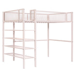 YOPTO Tiwn Size Metal Loft Bed with 4-Tier Shelves and Storage,Heavy Duty Metal Loft Bed Frame w/Bookshelf,No Box Spring Needed,for Kids Teens Adults,Pink YOPTO