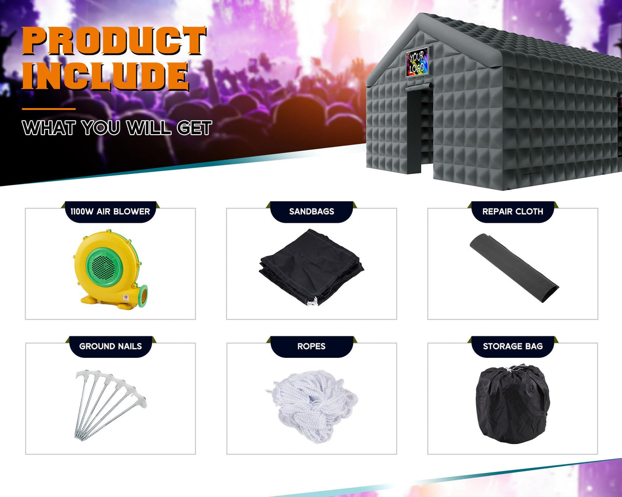 Albott 30x20x14 FT Large Black Inflatable Night Club Tent for Adults with 2 Side Doors, Inflatable Nightclub with Logo Area Gazebo Event House for Wedding Birthday Backyard Party Albott