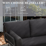 Bezseller 3-Piece Outdoor Patio Furniture Set – L-Shaped Rattan Sectional Sofa with Detachable Lounger, Glass Coffee Table & 4" Cushions – All-Weather PE Wicker for Backyard, Porch, Poolside Bezseller