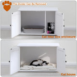 Timberer Cat Litter Box Enclosure, Litter Box Furniture Hidden with Removable Divider, Wooden Cat Washroom Furniture, Indoor Cat House, White Timberer