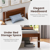 KOMFOTT Twin Size Wood Platform Bed Frame with Headboard, Solid Wood Bed Frame with Slat Support, Under Bed Storage, 16-Inch Mattress Foundation Bedroom Furniture, No Box Spring Needed KOMFOTT