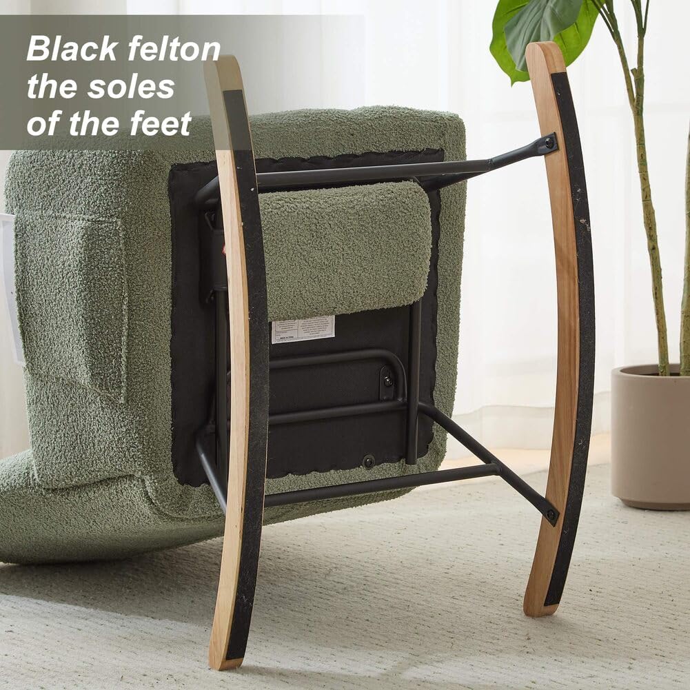 ETCZOYE Nursery Rocking Chair Teddy Upholstered Glider Rocker with Footrest Accent Chair with High Backrest Armchair Comfy Side Pocket Chair for Living Room, Bedroom, Offices (Large Green) ETCZOYE