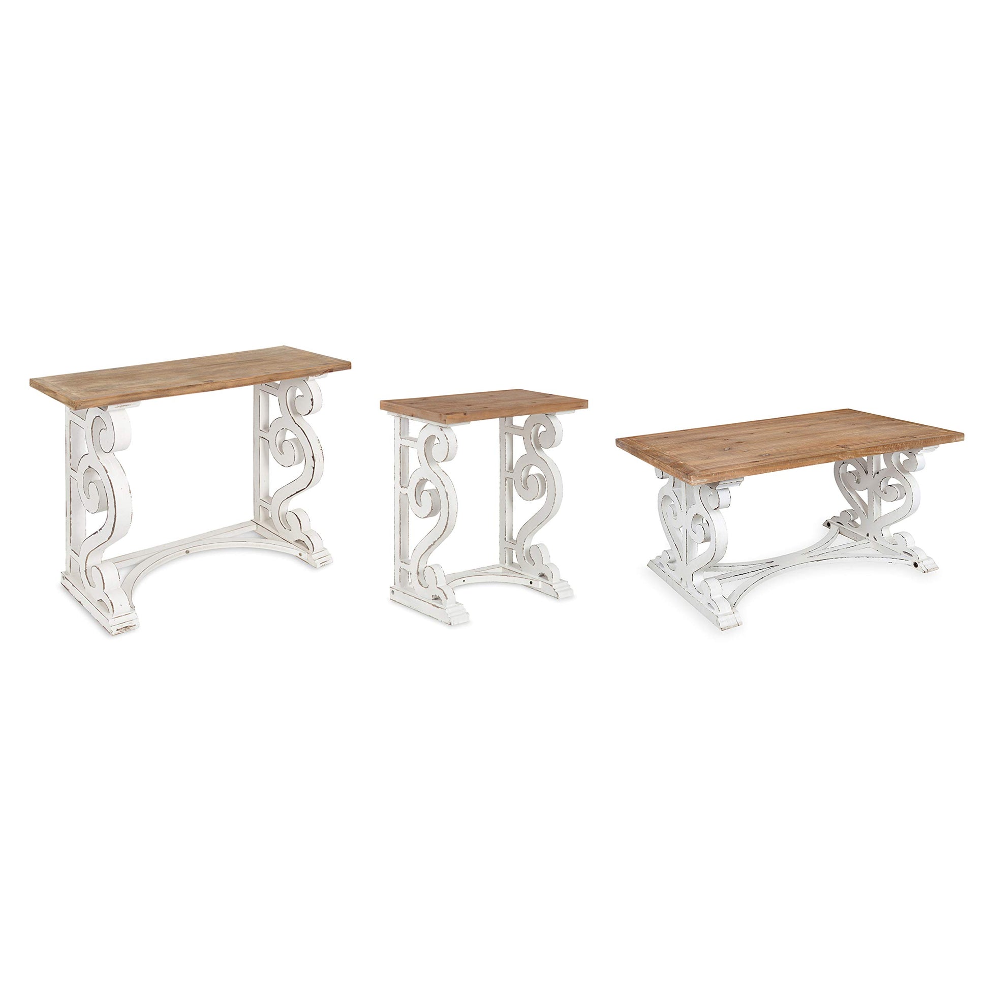 Kate and Laurel Wyldwood Country French Solid Wood Console Table - Rustic/White Legs - Natural Wood Top - WoodArtSupply