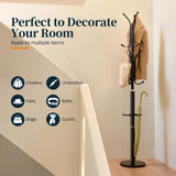 Yoobure Metal Coat Rack Freestanding with Marble Base, Coat Tree with 12 Hooks & Umbrella Holder, Coat Hanger Stand for Corner Entryway Bedroom Office, Heavy Duty Coat Rack Stand for Clothes Hats Bags Yoobure