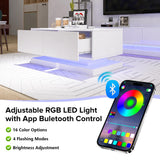 GlowSpark LED Coffee Table, LED Coffee Tables for Living Room, High Gloss Coffee Table with 16 Colors LED Lights, Modern White Coffee Table with Drawers, 4 Flashing Modes, Buletooth Control GlowSpark