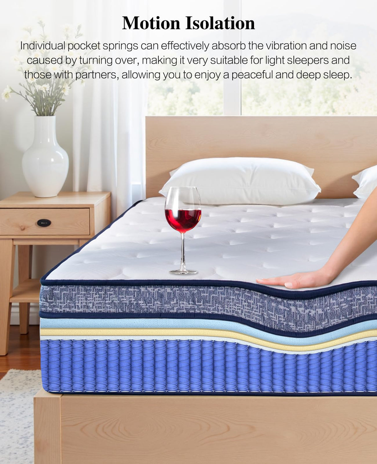 UltraSnooze Twin Mattress, 8 Inch Hybrid Mattress in a Box, Medium Firm, Memory Foam and Individual Pocket Springs for Pressure Relief, CertiPUR-US Certified UltraSnooze