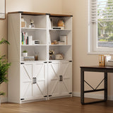 FREDEES Farmhouse White Tall Bookcase with LED Lights and Storage Cabinet, 30" W x 69" H FREDEES