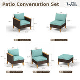 PHI VILLA 9-Piece Outdoor Sectional Porch Furniture Set, Outdoor Wicker Rattan Sofa Patio Set for 9 Seats with Cushions, Blue PHI VILLA