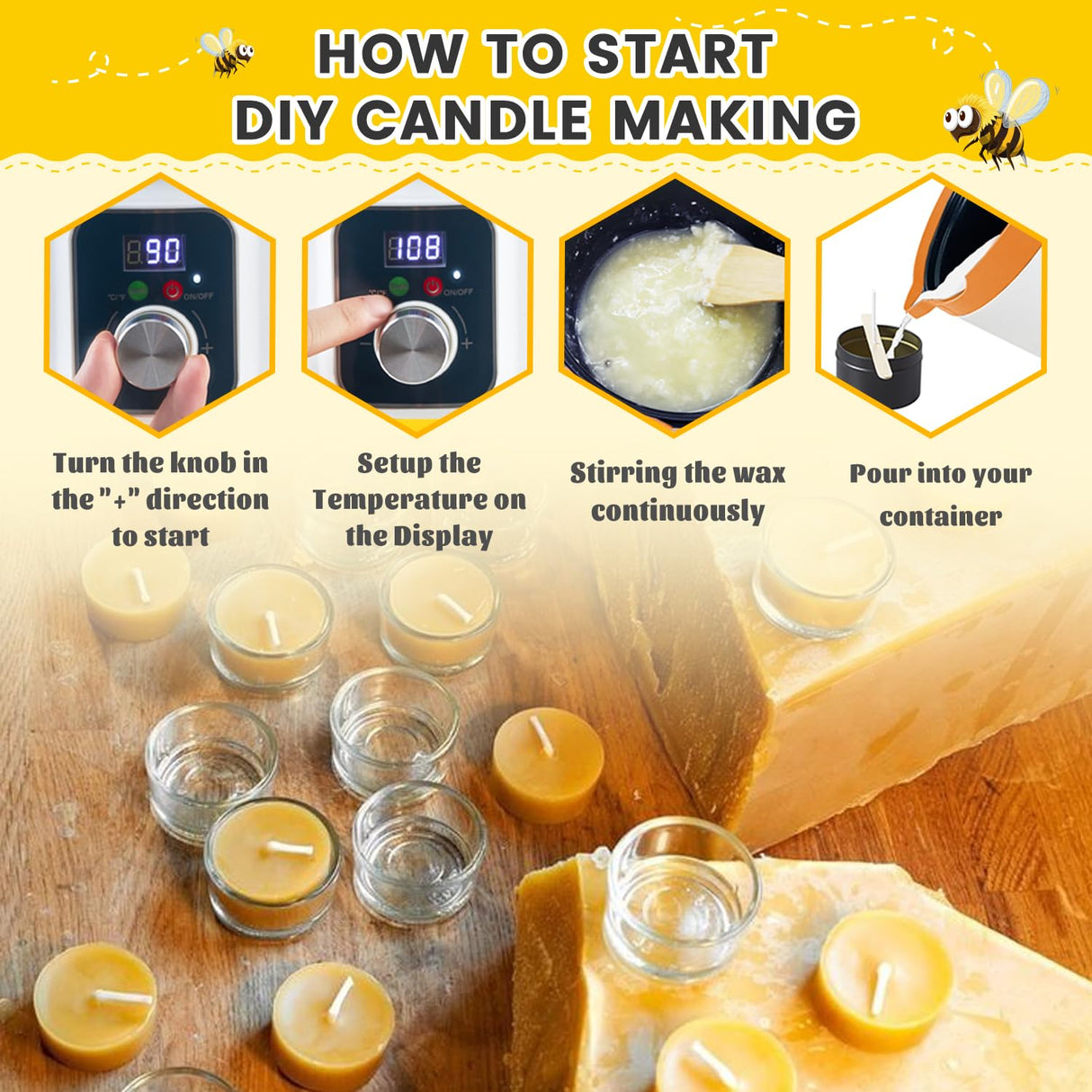 Ksedcon Beeswax for Candle Making Kit, 5lb Beeswax to Make Candles Include Bees Wax with Digital Wax Melter, Candle Wicks, Stickers, Candle Making Kit for Adults Ksedcon