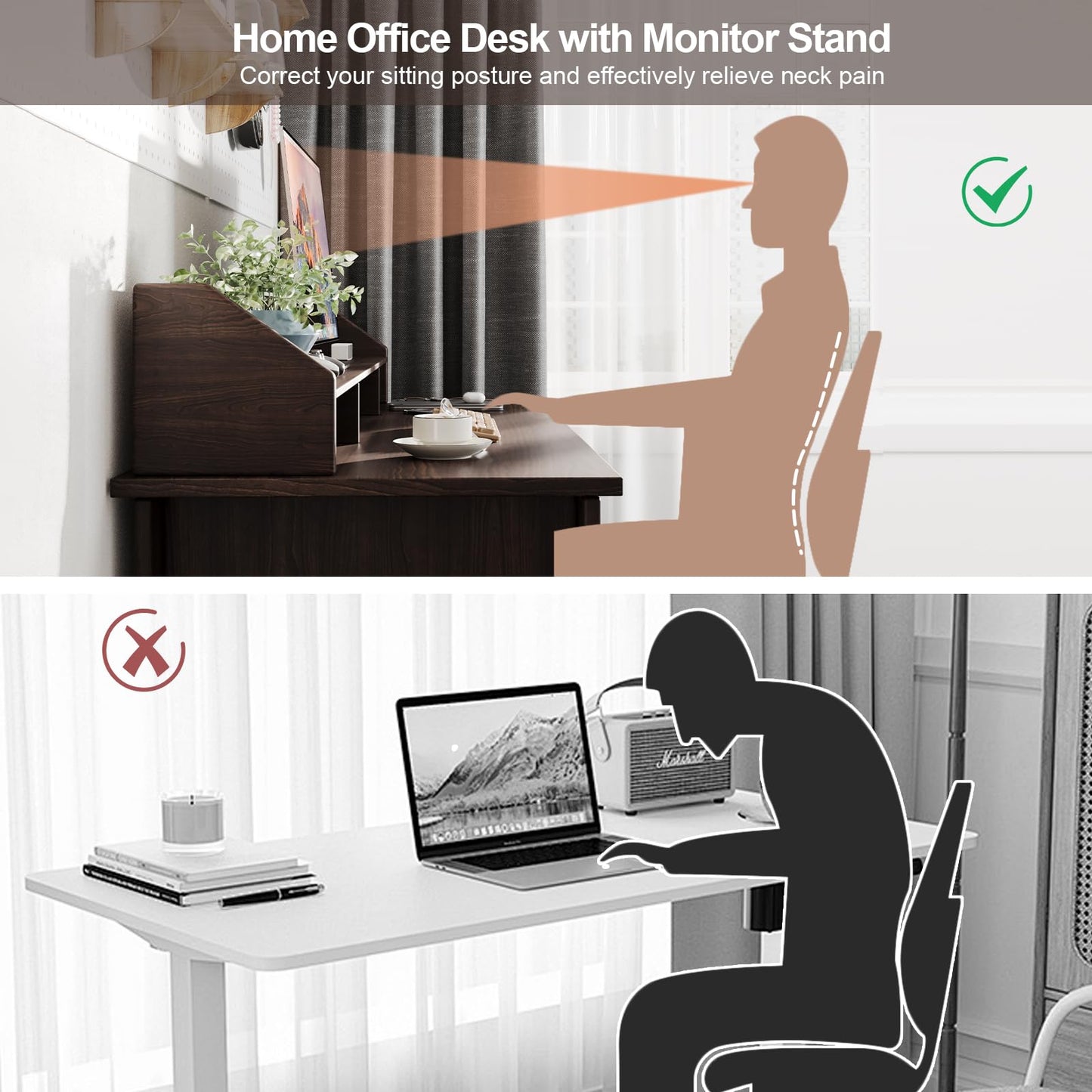 4 EVER WINNER Office Desk with File Drawer, 47 Inch Computer Desk with Drawers and Monitor Stand, Writing Desk for Bedroom, Study Table for Small Spaces, Coffee