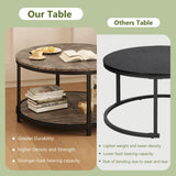 ROCSUMOO 33.5”Coffee Table for Living Room, Round Coffee Table with 2-Tier Storage Shelf, Wood Side Table Modern Open Storage for Bedroom Home Office (Round, Walnut) ROCSUMOO