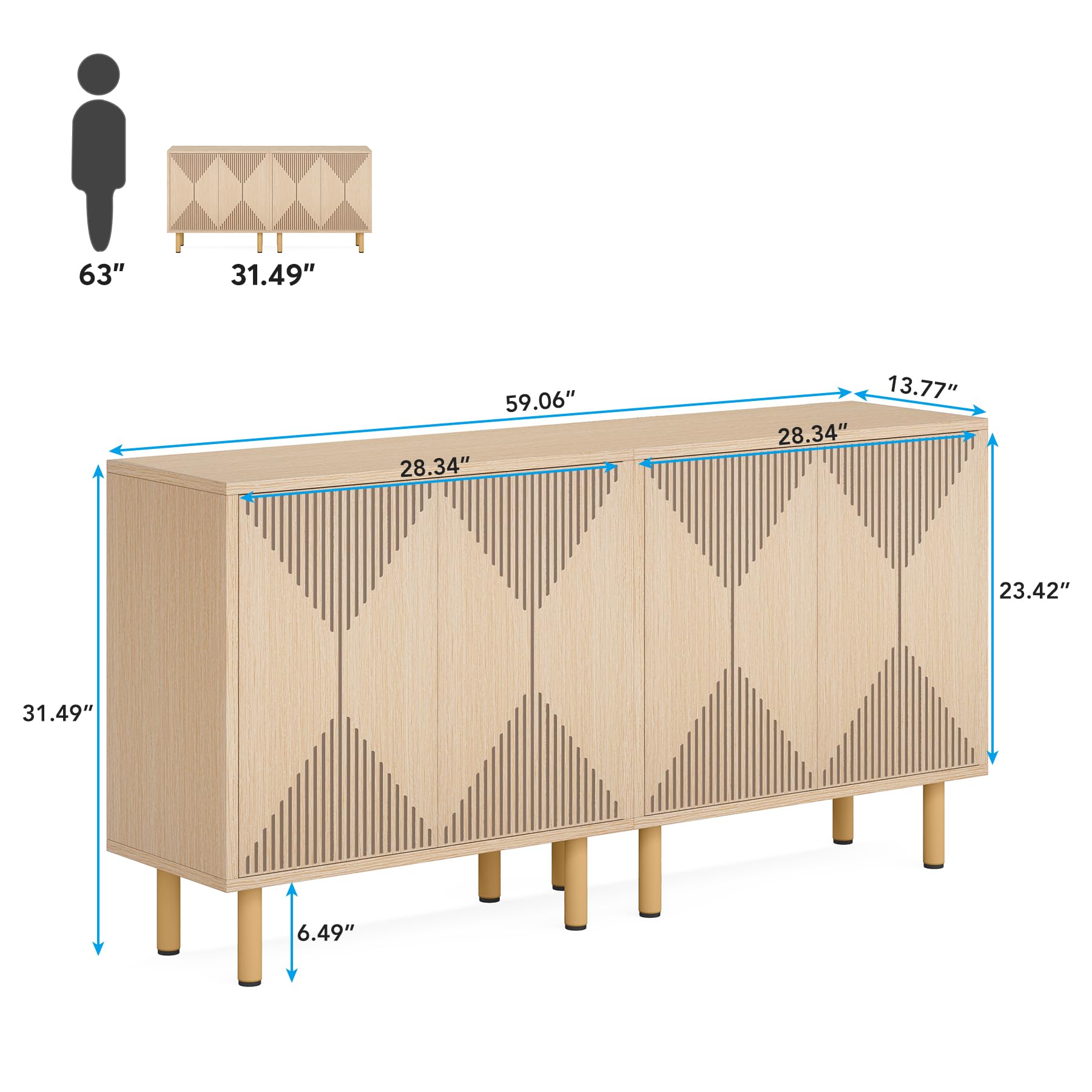 Tribesigns Modern Natural Storage Cabinet, Freestanding Floor Cabinet, Classic 59 inches Sideboard, Wood Buffet Cabinet with Doors, Large Storage Cabinet for Living Room, Dining Room, Garage - WoodArtSupply