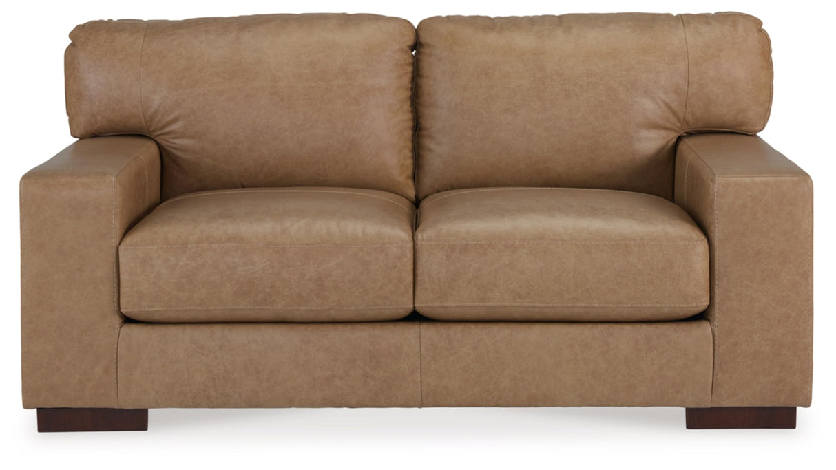 Signature Design by Ashley Lombardia Contemporary Leather Match Loveseat, Light Brown Signature Design by Ashley