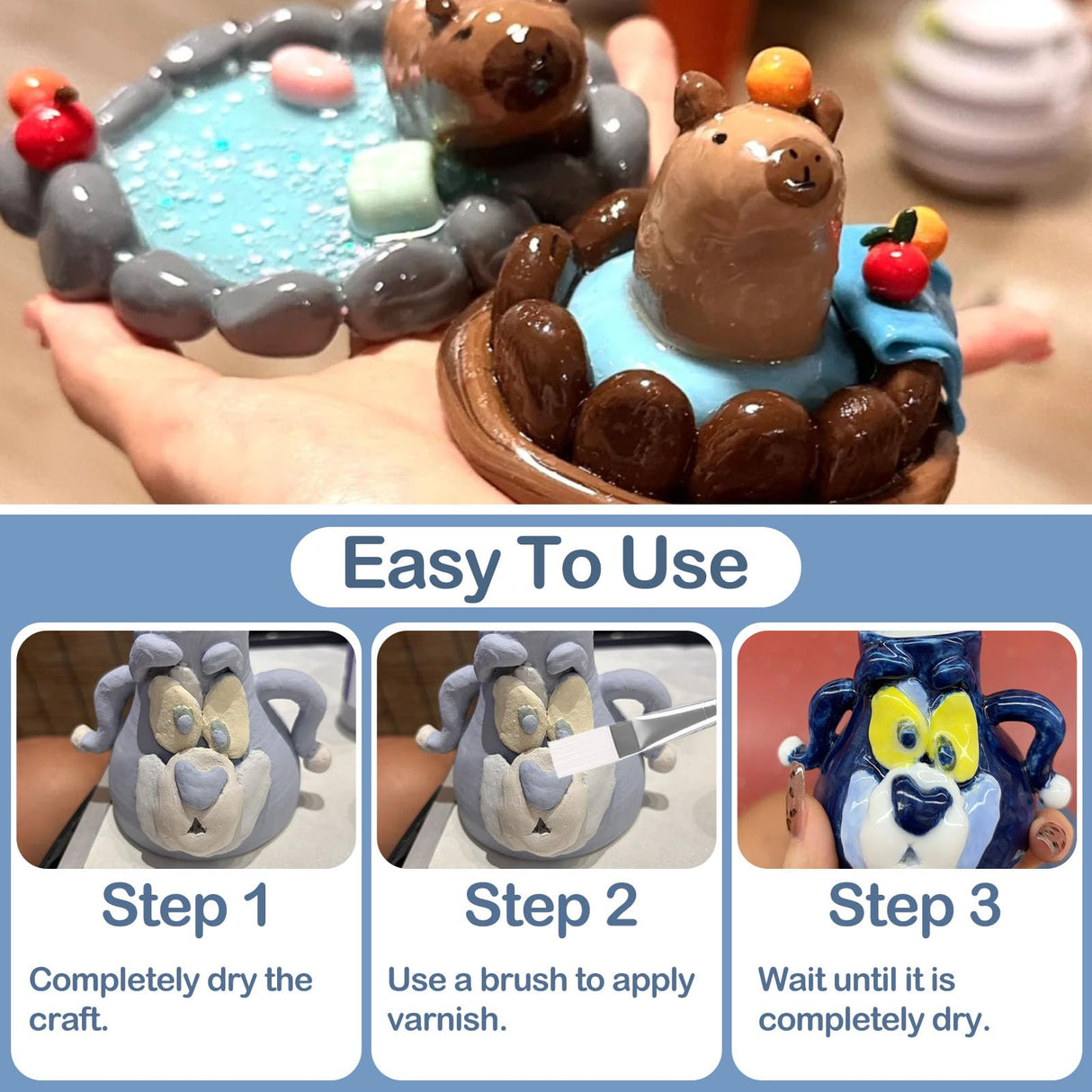 1DFAUL 100ml Air Dry Clay Glaze Varnish & Sealant, Prevents Crazing Yellowing, Scratch Resistant Wear, Waterproof, Hight Gloss Finish 1DFAUL